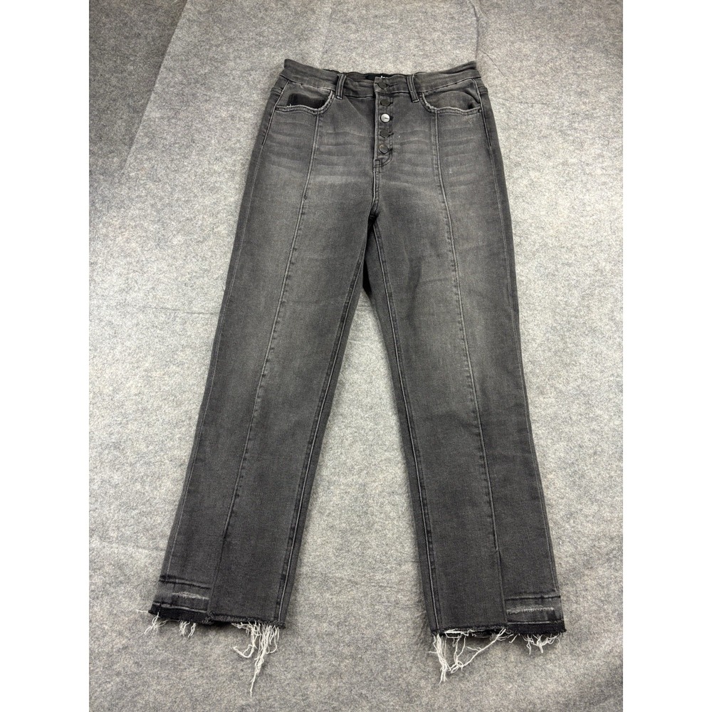 Mica Women's 30 Black Stretch Denim Straight Leg Jeans‎ button Fly Front Seam
